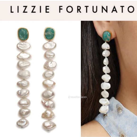 LIZZIE FORTUNATO Jewelry - LIZZIE FORTUNATO Paloma Amazonite And Freshwater Pearl Drop Liner Earrings 295$